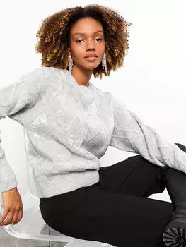 Женский трикотажный свитер с круглым вырезом и длинными рукавами LCW Casual