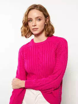 Женский трикотажный свитер с круглым вырезом и длинным рукавом LCW Modest