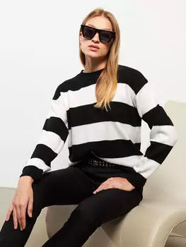 Женский трикотажный свитер с круглым вырезом и цветными блоками с длинным рукавом LC Waikiki Basic