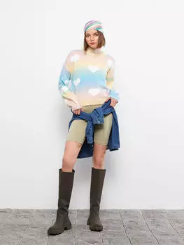 Женский трикотажный свитер с круглым вырезом и длинными рукавами LCW Casual