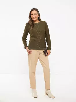 Женский трикотажный свитер с круглым вырезом и переливающимися деталями с длинным рукавом LCW Grace