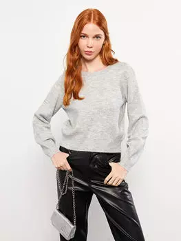 Женский трикотажный свитер с круглым вырезом и принтом камней с длинным рукавом LCW Casual