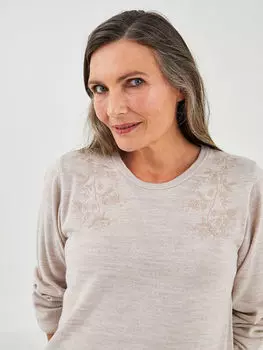 Женский трикотажный свитер с круглым вырезом и вышивкой с длинным рукавом LCW Grace