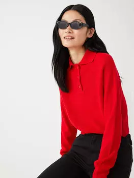 Женский трикотажный свитер с прямым воротником поло и длинным рукавом LCW Casual