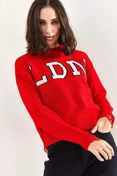 Женский трикотажный свитер с рваным узором и принтом спереди SHADE