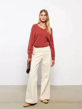 Женский трикотажный свитер с V-образным вырезом и длинным рукавом LC Waikiki Basic