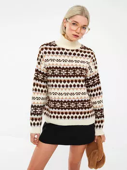 Женский трикотажный свитер с воротником-стойкой и длинным рукавом LCW Casual