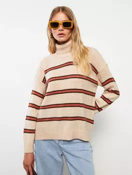 Женский трикотажный свитер в полоску с длинным рукавом и водолазкой LCWAIKIKI Classic