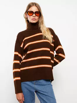 Женский трикотажный свитер в полоску с длинным рукавом и водолазкой LCWAIKIKI Classic