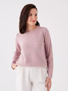 Женский трикотажный свитер в полоску с круглым вырезом и длинными рукавами LCW Grace, светлая сушеная роза