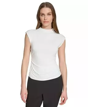 Женский трикотажный топ без рукавов с воротником-стойкой DKNY, слоновая кость/кремовый