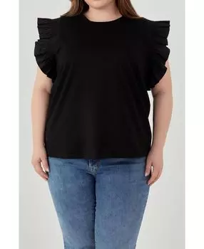 Женский трикотажный топ из поплина больших размеров с рюшами и рюшами English Factory, черный