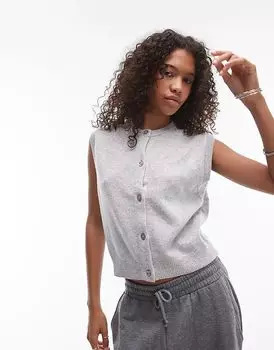 Женский трикотажный топ на пуговицах серого цвета Selected