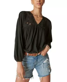 Женский трикотажный топ с цветочной вышивкой и вырезами Lucky Brand