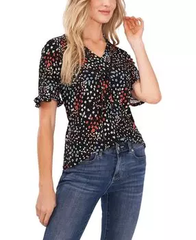 Женский трикотажный топ с короткими рукавами и оборками CeCe, черный