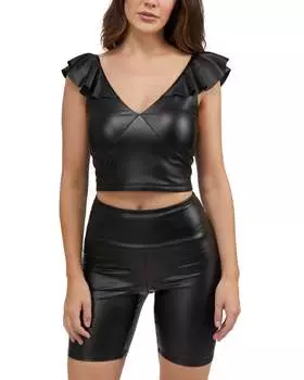 Женский трикотажный топ с оборками на рукавах Bebe, цвет shiny black