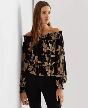 Женский трикотажный топ с открытыми плечами и цветочным принтом Lauren Ralph Lauren, мультиколор