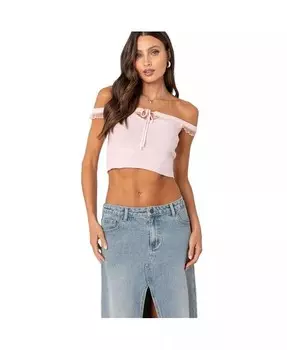 Женский трикотажный топ с открытыми плечами и отделкой Edikted, розовый