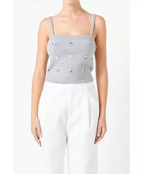 Женский трикотажный топ с пайетками и цветочной вышивкой endless rose, серый