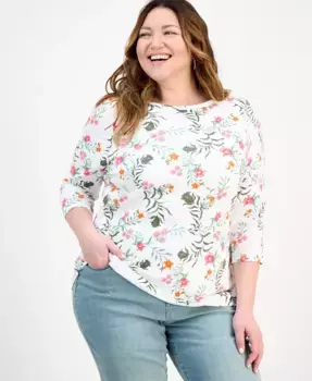 Женский трикотажный топ с принтом и рукавом 3/4, Plus Size Style & Co, мультиколор