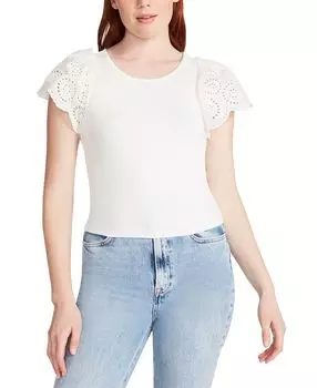 Женский трикотажный топ с рукавами смешанной техники Olina Steve Madden, белый