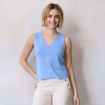 Женский трикотажный топ с V-образным вырезом и застежкой на пуговицы Lc Lauren Conrad, цвет hepatica blue