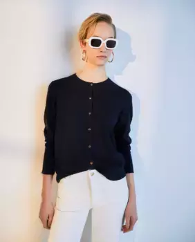 Женский трикотажный жакет с вырезом коробочка Woman El Corte Ingls, тёмно-синий