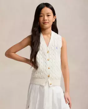 Женский трикотажный жилет из хлопка в косе Polo Ralph Lauren, белый