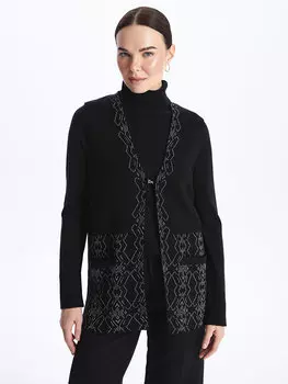 Женский трикотажный жилет с V-образным вырезом и рисунком LCW Grace, новый черный