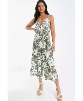 Женский тропический комбинезон-кюлоты QUIZ, зеленый