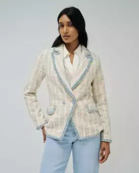 Женский твидовый блейзер с джинсовыми деталями Salsa Jeans, кремовый