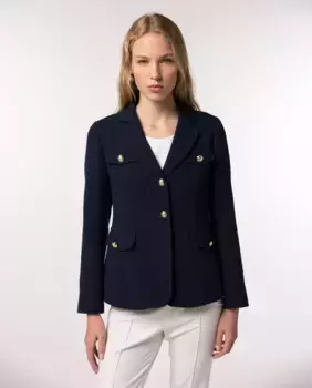 Женский твидовый трикотажный пиджак с боковыми карманами и четырьмя имитацией передних карманов Naulover, тёмно-синий