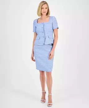 Женский твидовый жакет с квадратным вырезом и застежкой на пуговицах & узкая юбка Le Suit, синий