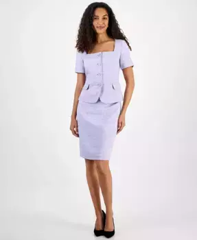 Женский твидовый жакет с квадратным вырезом и застежкой на пуговицах & узкая юбка Le Suit, фиолетовый