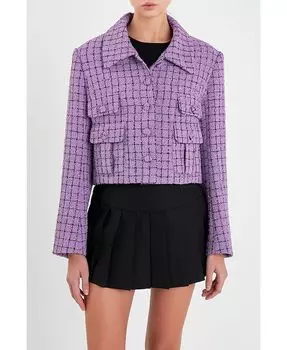 Женский твидовый жакет с воротником English Factory, фиолетовый
