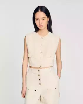 Женский твидовый жилет Sandro, желтый