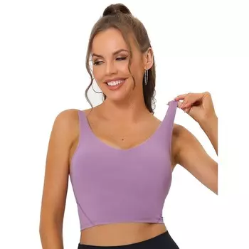 Женский удлиненный спортивный бюстгальтер для йоги с мягкой подкладкой и средней поддержкой для тренировок и фитнеса ALLEGRA K, фиолетовый