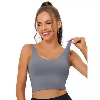 Женский удлиненный спортивный бюстгальтер для йоги с мягкой подкладкой и средней поддержкой для тренировок и фитнеса ALLEGRA K, цвет Light Gray