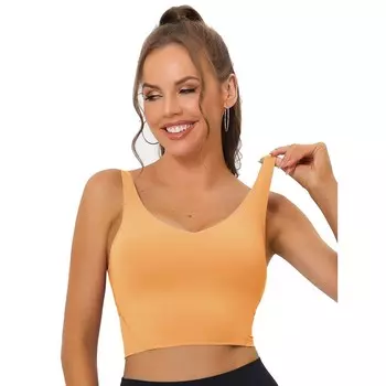 Женский удлиненный спортивный бюстгальтер для йоги с мягкой подкладкой и средней поддержкой для тренировок и фитнеса ALLEGRA K, цвет Light Orange