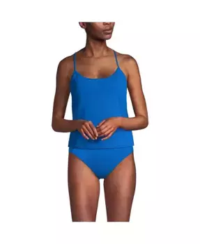 Женский удлиненный топ-танкини без затяжек с регулируемыми бретелями и быстросохнущей тканью Lands' End, синий