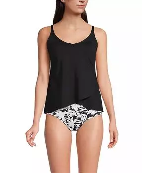 Женский удлиненный топ танкини с тюльпановым подолом Lands' End, черный