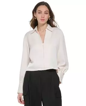 Женский укороченный атласный топ с разрезом на шее и длинными рукавами DKNY, мульти