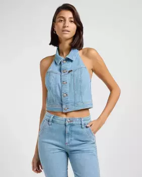 Женский укороченный джинсовый топ без рукавов Lee, голубой