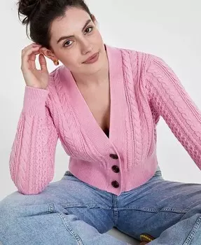 Женский укороченный кардиган косой вязки с V-образным вырезом On 34th, розовый