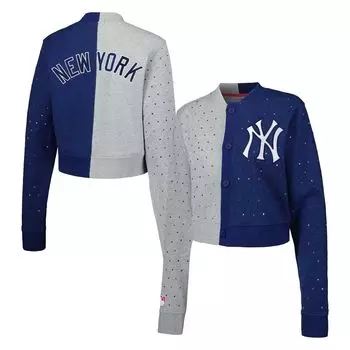 Женский укороченный кардиган на пуговицах, серый/темно-синий New York Yankees