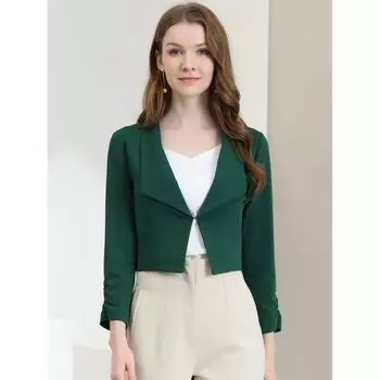 Женский укороченный пиджак с длинными рукавами и зубчатыми лацканами ALLEGRA K, коричневый