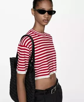Женский укороченный полосатый свитер MANGO, красный