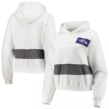 Женский укороченный пуловер с капюшоном Baltimore Ravens Refried Apparel белого цвета