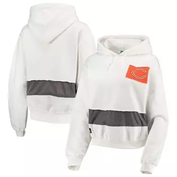Женский укороченный пуловер с капюшоном белого цвета Chicago Bears Refried Apparel