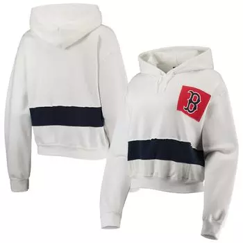 Женский укороченный пуловер с капюшоном белого/темно-синего цвета Boston Red Sox Refried Apparel